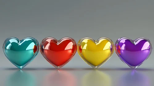 Row of Multicolored Glass Hearts