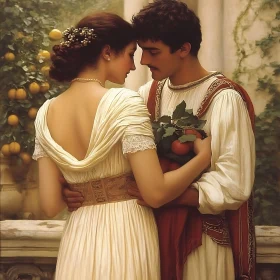 Classical Era Couple in Loving Embrace