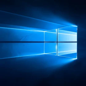 Minimalist Blue Luminous Window with Reflection