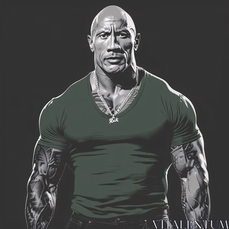 Dwayne 'The Rock' Johnson Monochrome Illustration AI Image