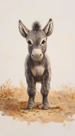 Adorable Young Donkey in Watercolor