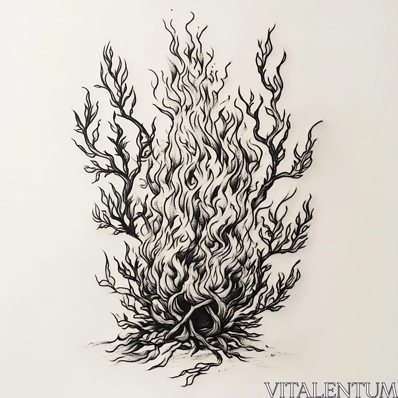 Intricate Fire and Branches Art AI Image