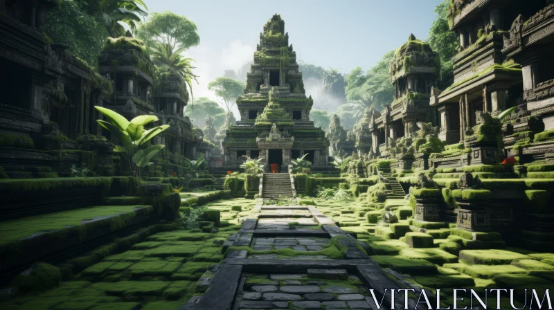 Ancient Temple Amidst Green Wilderness AI Image