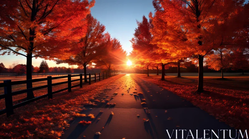 Autumn Pathway Under Sunlit Trees - Suburban Ennui Captured AI Image