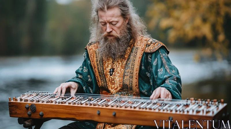 Man with Beard Plays String Instrument AI Image