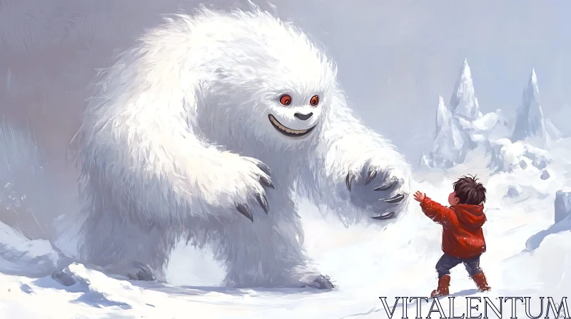 AI ART Child's Snowy Day with a Gentle Yeti