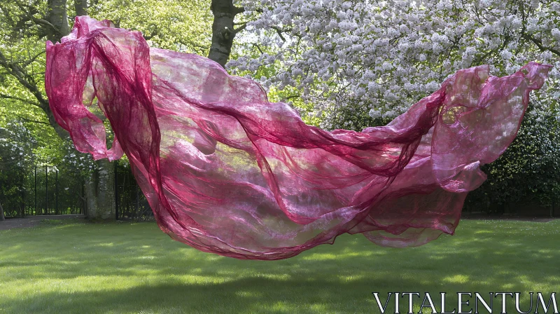 Translucent Pink Fabric in Natural Surroundings AI Image