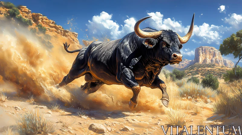 Wild Bull in Action AI Image