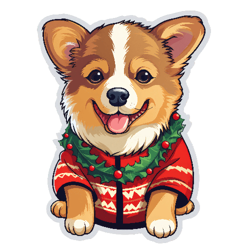 POD Design Cartoon Corgi in Christmas Sweater - Holiday Apparel Design