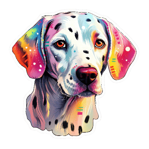 Colorful Cartoon Dog Head with Geometric Patterns POD Design