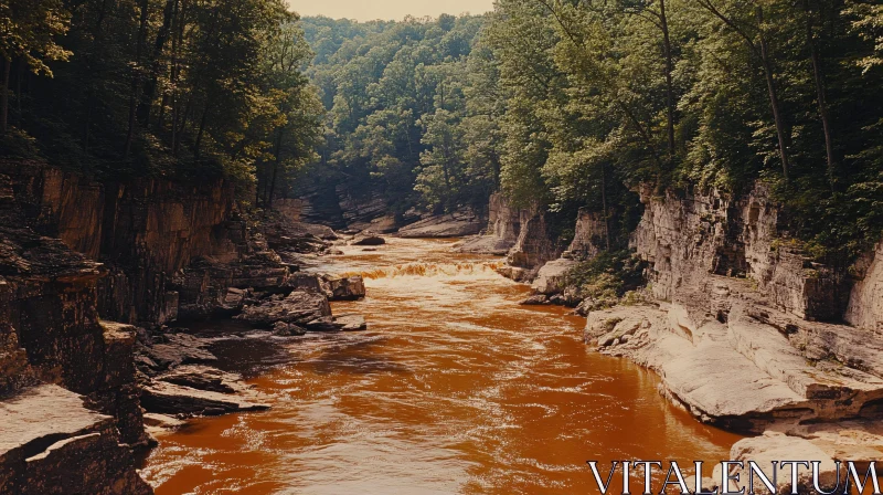 AI ART Wooded Canyon with Flowing River