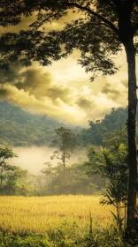 Morning Mist in a Lush Forest Landscape