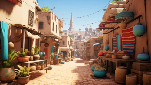 Desert City Street Scene with Pots and Hurufiyya Influence