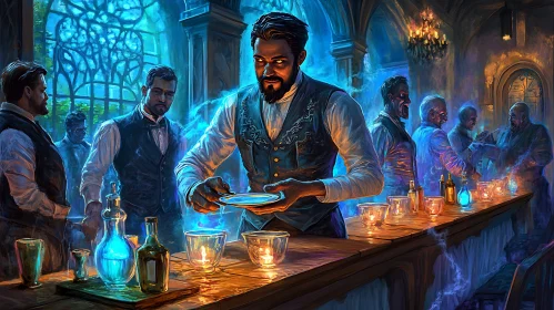 Enchanted Bar Scene with Spectral Patrons