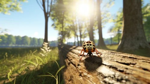 Insect on Log in Forest Rendered in Unreal Engine - Whimsical Miniature World