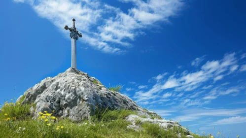 Majestic Sword Stuck in Stone - Fantasy Art