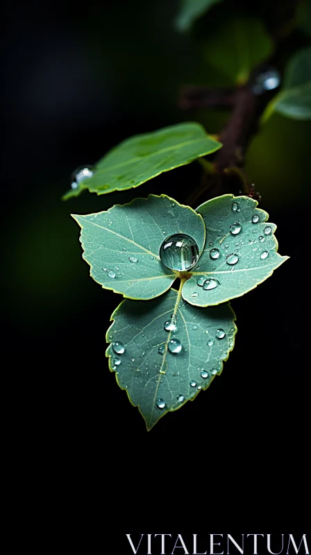 Mystic Charm of Water Drops on Leaf: A Photorealistic Nature Wonder AI Image