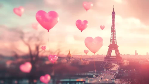 Eiffel Tower and Heart Balloons