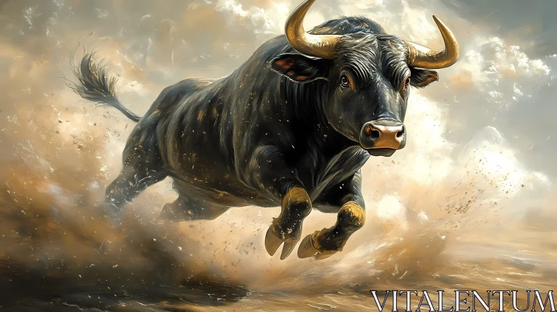 Energetic Bull in Motion Artwork AI Image