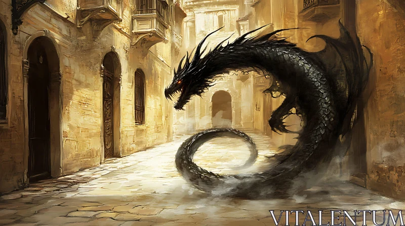 AI ART Black Dragon Amidst Ancient Architecture