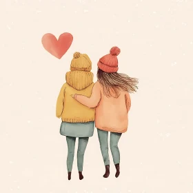 Two Friends and a Heart Illustration