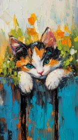Whimsical Cat and Floral Art