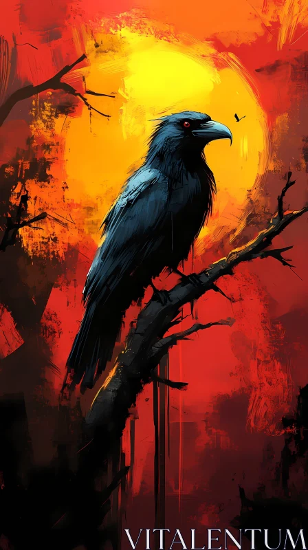 Majestic Raven Against Fiery Skies AI Image