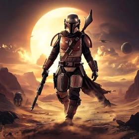 Armored Warrior Striding Through Desert Sands