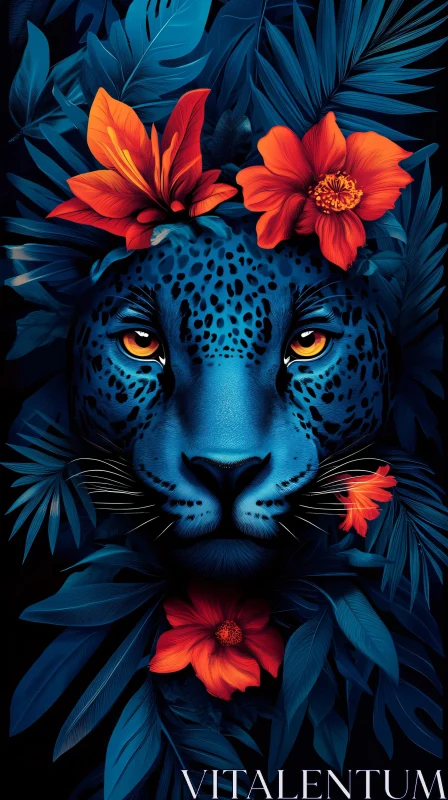 Leopard Art in Blue and Orange AI Image