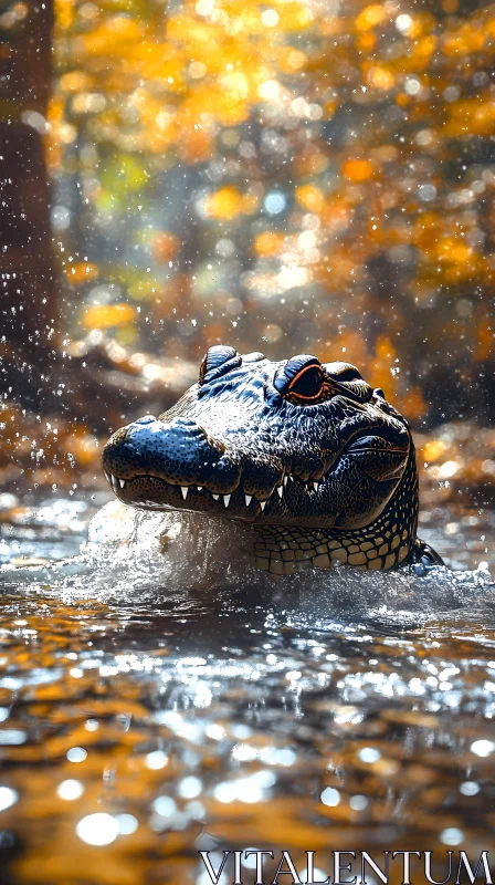 Alligator Surrounded by Autumn Splendor AI Image