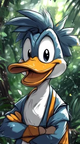 Animated Duck Character in Lush Greenery