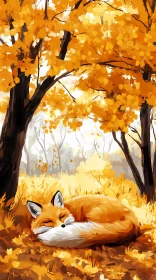 Autumn Scene with Resting Fox