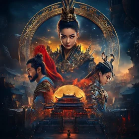 Trio of Asian Warriors in Ancient Setting