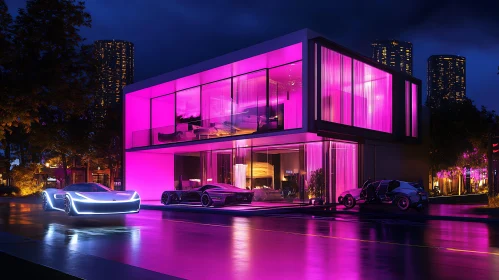 Modern Neon House at Night