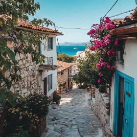 Picturesque Street in Coastal Village