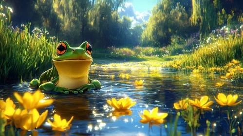 Tranquil Frog Amidst Blossoms