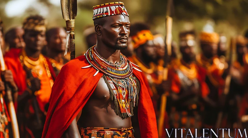 AI ART Tribal African Warrior with Red Cape