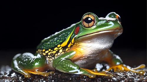 Vivid Green Frog with Yellow Markings
