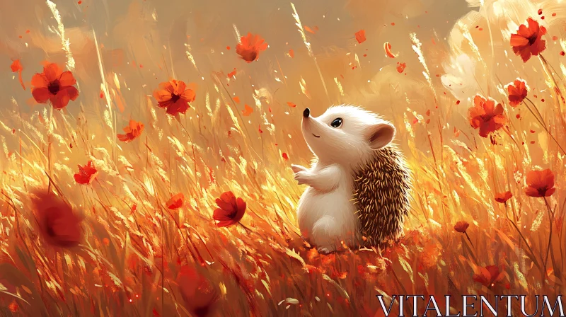 AI ART Curious Hedgehog Amidst Red Flowers