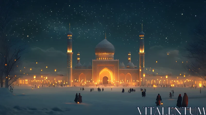 AI ART Illuminated Mosque in Winter Landscape