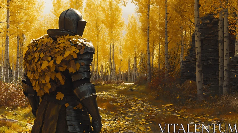 AI ART Armored Knight Amidst Golden Woods