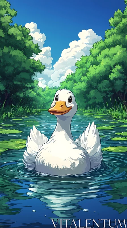 Cheerful Duck on Lake AI Image