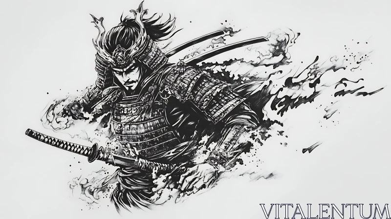 Monochrome Samurai Artwork AI Image