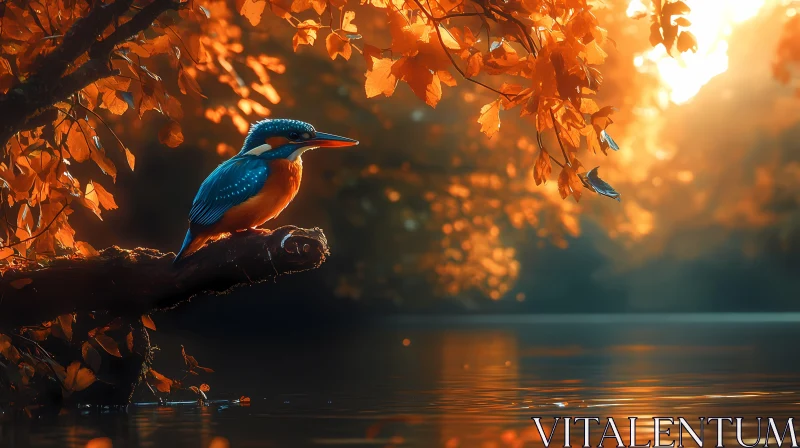 Autumn Lake Kingfisher AI Image