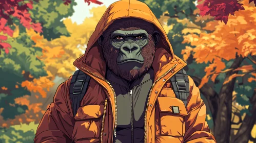 Stylish Gorilla in Fall Scenery