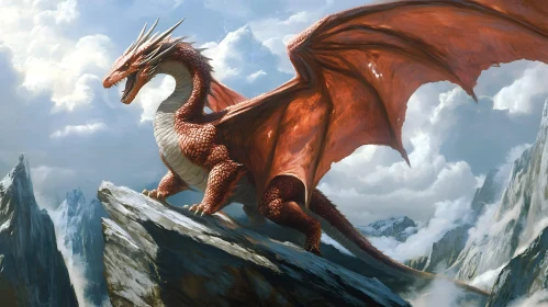 Crimson Dragon on Mountain Peak