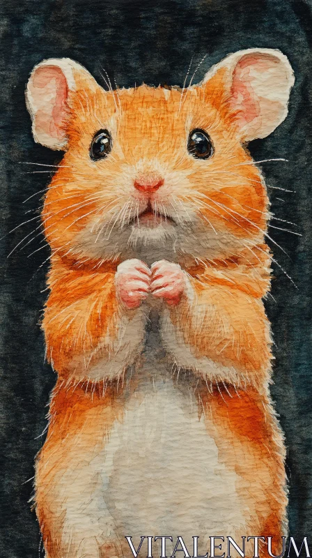 Cute Watercolor Hamster Portrait AI Image