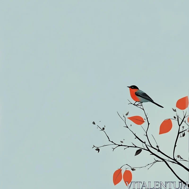 Minimalist Bird Art on Branch AI Image