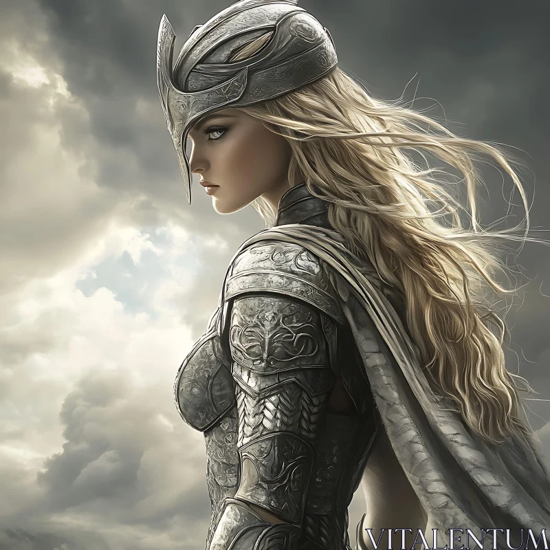 Fantasy Woman Warrior with Blonde Hair AI Image