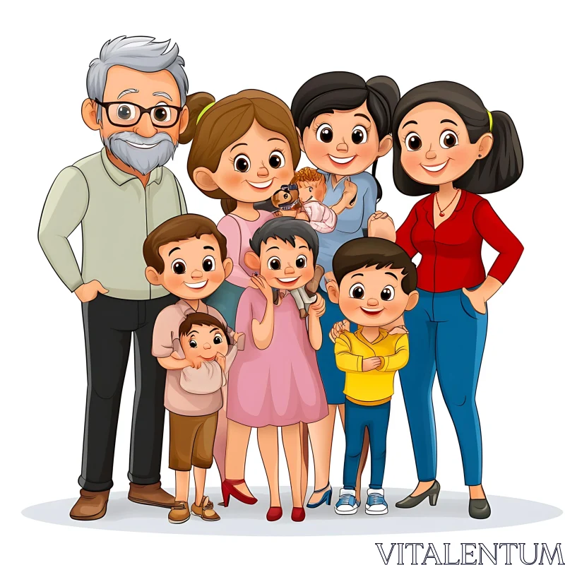 Whimsical Family Gathering Cartoon Art AI Image